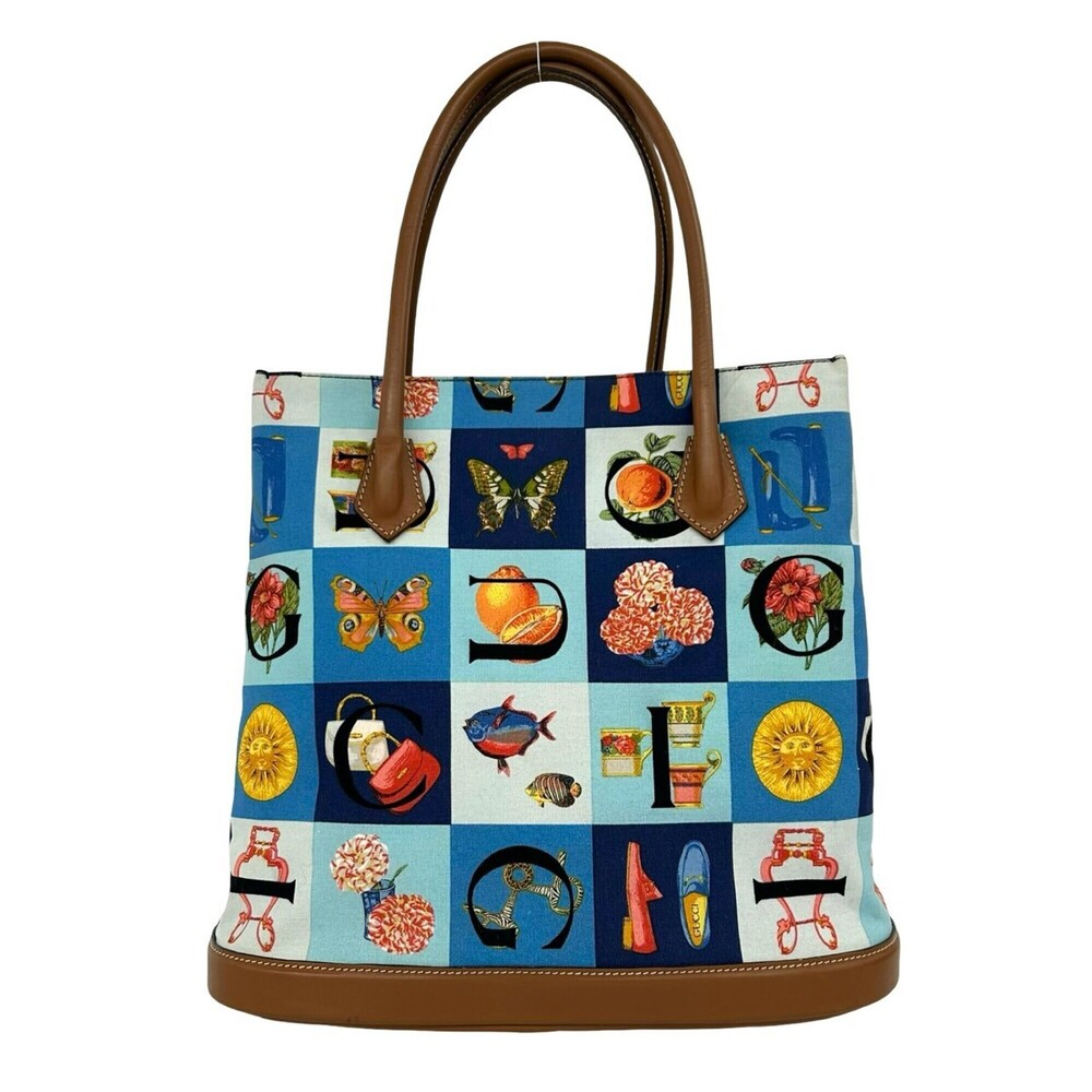 GUCCI Vintage Old Gucci Simo Canvas Leather Tote Bag Handbag Multicolor 26773